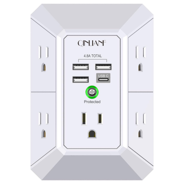 3-Sided 5-Outlet 1680J Surge Protector Power Strip w  4 USB Charging Ports Discount