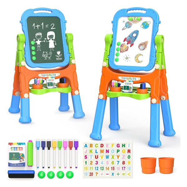 YOHOOLYO Double Sided Standing Art Easel, Magnetic Chalkboard Whiteboard Dry Eraser Board For Cheap