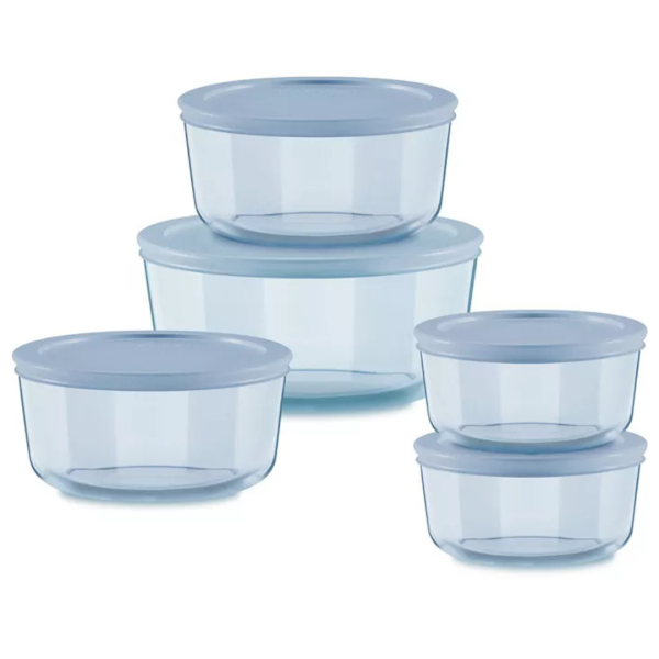 10-Count Pyrex Simply Store Tinted Round Storage Set With Plastic Lids on Sale