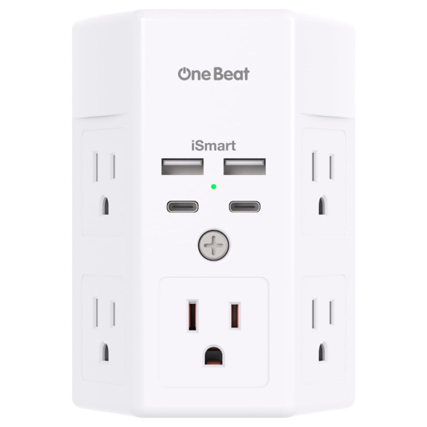 1800J Wall Plug Adapter With 5 Outlet Extender And 4 USB Charging Ports on Sale