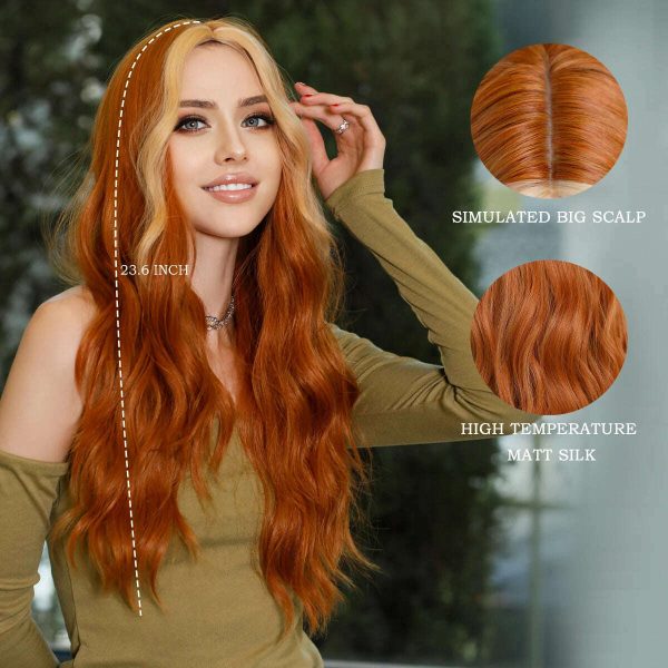 7JHH WIGS Bright Orange Long Wavy Women Wig Natural Synthetic Wigs with Bangs for Black Women Daily Party Cosplay Heat Resistant Sale - Image 3