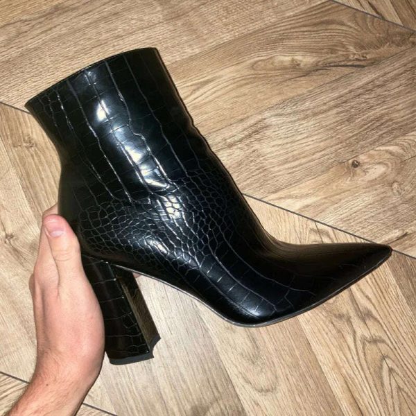 Onlymaker Women Ankle Boots Pointed Toe 10CM High Heels Thick Soft Autumn Winter Pattern Chunky Zipper Booties Big Size Online Sale - Image 5