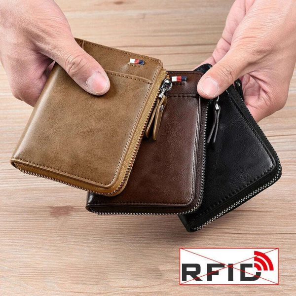 Mens Wallet Leather Business Card Holder Zipper Purse Luxury Wallets for Men RFID Protection Purses Carteira Masculina Luxury Supply - Image 4