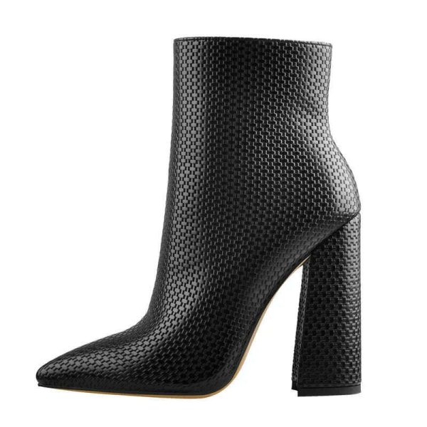 Onlymaker Women Ankle Boots Pointed Toe 10CM High Heels Thick Soft Autumn Winter Pattern Chunky Zipper Booties Big Size Online Sale