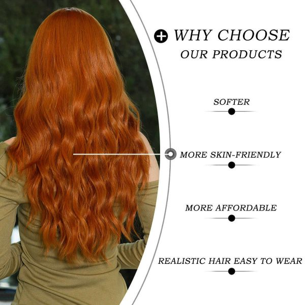 7JHH WIGS Bright Orange Long Wavy Women Wig Natural Synthetic Wigs with Bangs for Black Women Daily Party Cosplay Heat Resistant Sale - Image 4